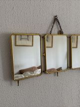 Miroir vintage 1920 triptyque barbier doré fleurs neuf bon m