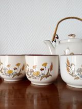 Service à thé asiatique aux fleurs 1970 