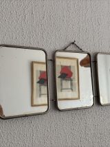 Miroir vintage 1960 triptyque barbier simili crocodile bleu 