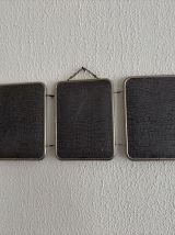 Miroir vintage 1960 triptyque barbier simili crocodile bleu 