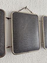 Miroir vintage 1960 triptyque barbier simili crocodile bleu 