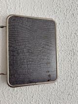 Miroir vintage 1960 triptyque barbier simili crocodile bleu 