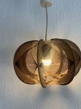 Suspension vintage 1960 scandinave lustre fil et bois - 30 x