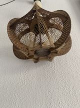 Suspension vintage 1960 scandinave lustre fil et bois - 30 x