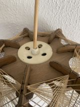 Suspension vintage 1960 scandinave lustre fil et bois - 30 x