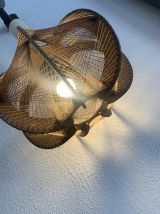 Suspension vintage 1960 scandinave lustre fil et bois - 30 x