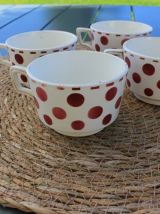 Lot de 4 tasses à pois Digoin Sarreguemines