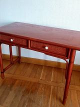 Grand bureau en rotin vintage style Maugrion 1960