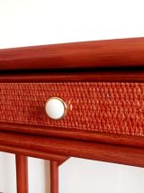 Grand bureau en rotin vintage style Maugrion 1960