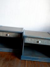 Paire de chevets en rotin vintage style Maugrion 