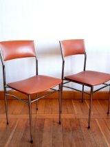 Trois chaises mid century skaï et chrome 1950 