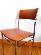 Trois chaises mid century skaï et chrome 1950 