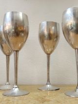 6 verres sur pied métal vintage 1970 