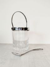 Sceau à glace vintage en verre ciselé et métal chromé 