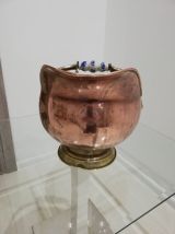 Pot Ancien En Cuivre Avec Poignées En Porcelaine 