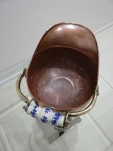 Pot Ancien En Cuivre Avec Poignées En Porcelaine 