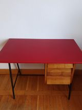 Bureau mid century skaï rouge 