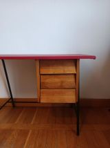 Bureau mid century skaï rouge 