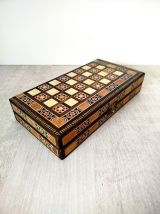 Jeu Backgammon bois et nacre | Jeu société décoratif rétro