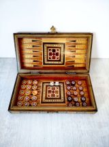 Jeu Backgammon bois et nacre | Jeu société décoratif rétro