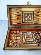 Jeu Backgammon bois et nacre | Jeu société décoratif rétro