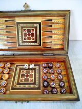 Jeu Backgammon bois et nacre | Jeu société décoratif rétro