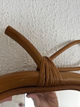 Miroir vintage 1960 pomme rotin osier bambou - 32 x 33 cm