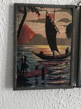 Miroir vintage 1940 triptyque barbier coiffeur bateau mer - 