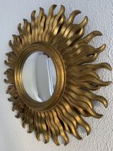 Miroir vintage 1960 soleil oeil de sorcière or bombé - 48 cm