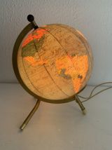 Globe vintage 1967 terrestre Taride tripode doré verre mappe