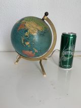 Globe vintage 1967 terrestre Taride tripode doré verre mappe