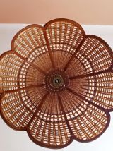 Grande suspension cannage et rotin bohème vintage 1970 