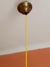 Grande suspension cannage et rotin bohème vintage 1970 