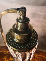 lampe ancienne 1900 a 20 laiton a pampille de  cristal ,verr