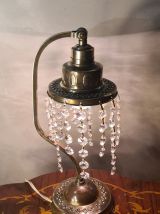 lampe ancienne 1900 a 20 laiton a pampille de  cristal ,verr