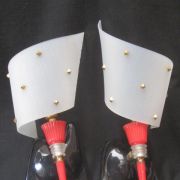 Paire APPLIQUES PLEXI Vtg POP Sconces 1950 Modern Mid Cent.