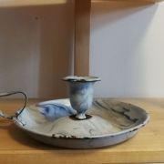 Bougeoir à anse, en émail marbré bleu, Vintage années 60