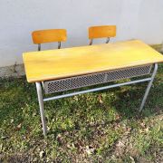 Bureau d'écolier  - Acier gris & bois