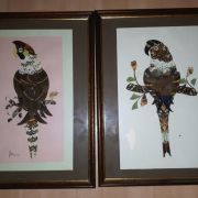 Tableau vintage en ailes de papillons, perroquets