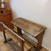 Pupitre écolier 1950 avec encriers en verre bois macif