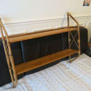 Grande étagère murale double modulable rotin & bois 50s 60s