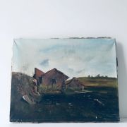 Peinture sur toile 1900, paysage d’alpage