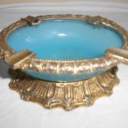 ancien cendrier en régule et verre