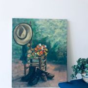 Huile sur toile vintage, scène à la campagne