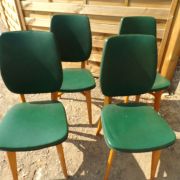 4 Chaises Vintage  1950 -Vert kaki, moleskine, bois être 