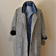 Manteau vintage L overside loose laine tweed chevron 