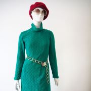 Robe pull en maille ajourée verte vintage 60's 70's