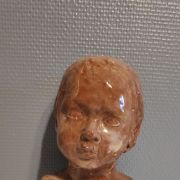 buste enfant en terre cuite émaillée marron de 1971 