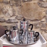 service à café en cuivre chromé et bakélite