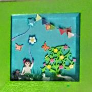 Cadre Playmobil vert, personnalisable, fille, fête